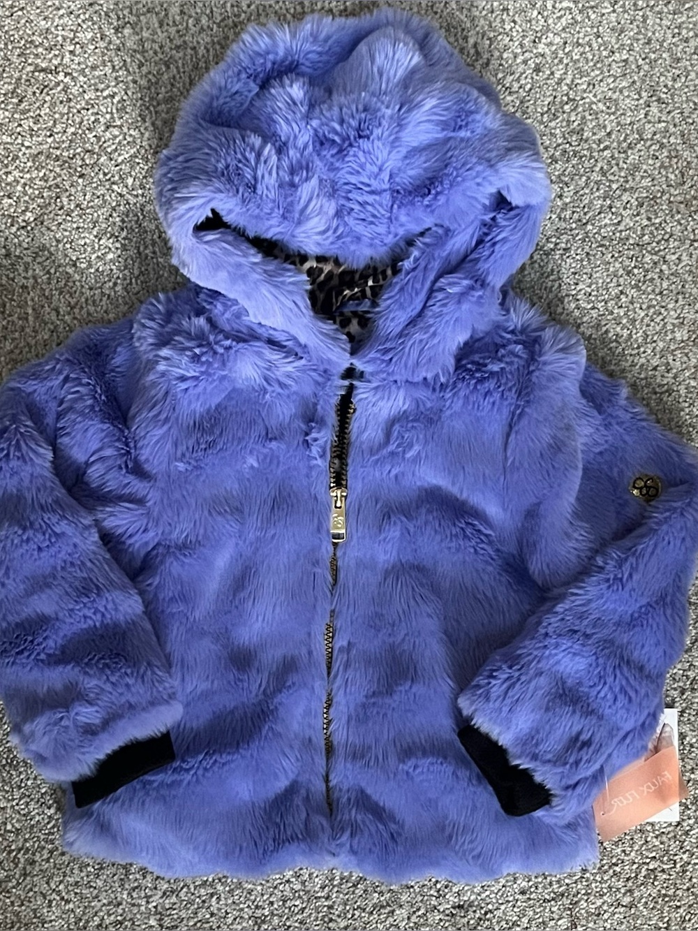 Jessica Simpson Girls' Lavender Faux Fur Hooded Zip-up Jacket
